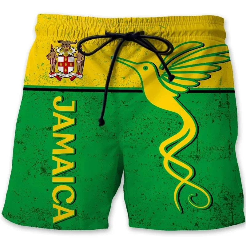 Jamaica Emblem Graphic Board Shorts For Men Jamaican Flag 3D Printed Swim Trunks Summer Hawaii Ice Shorts Street Beach Shorts