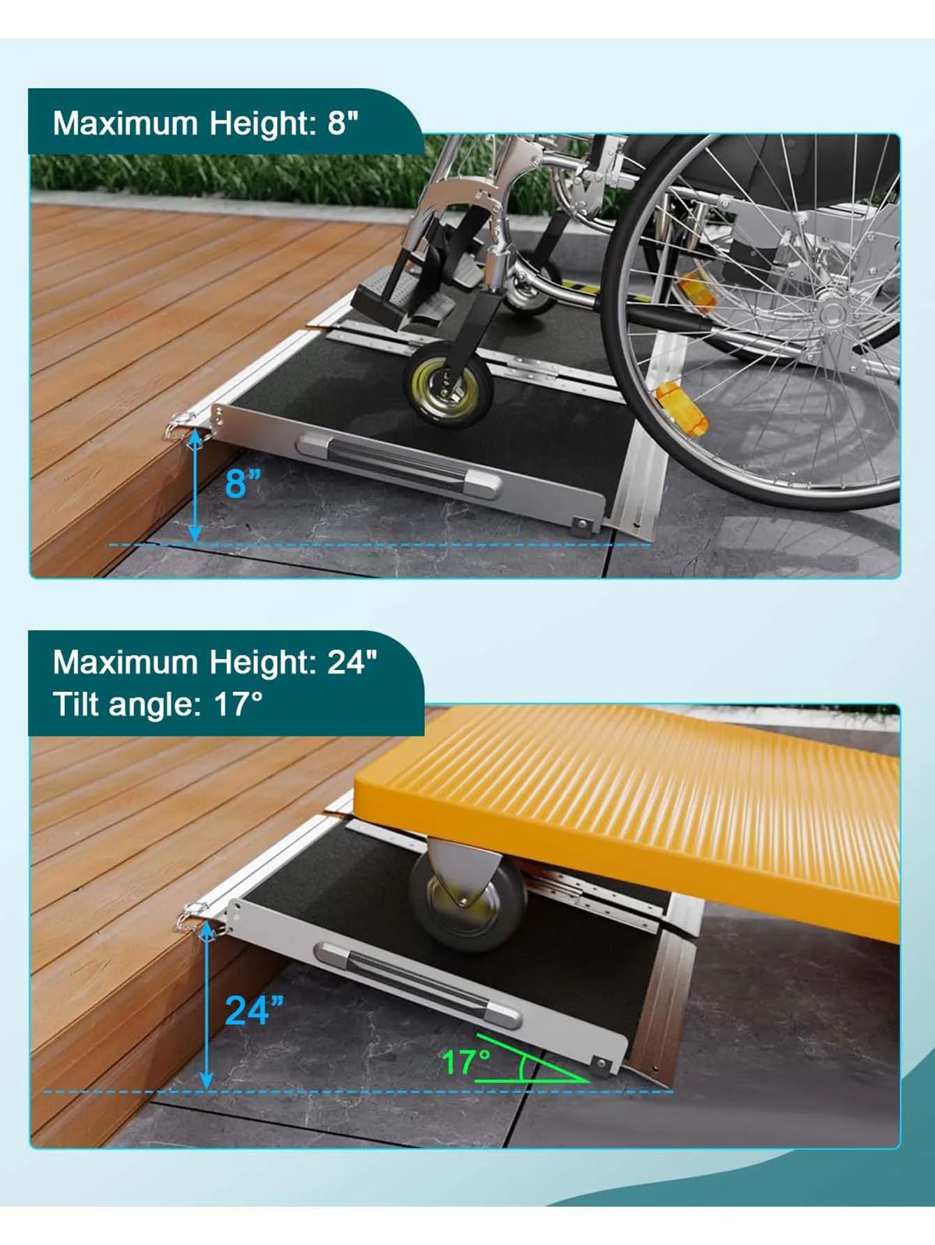 Multifold Wheelchair Ramp 8ft Non Skid Threshold Ramp Aluminum Foldable Mobility Scooter Ramp Folding Handicap Ramp For Steps image 2