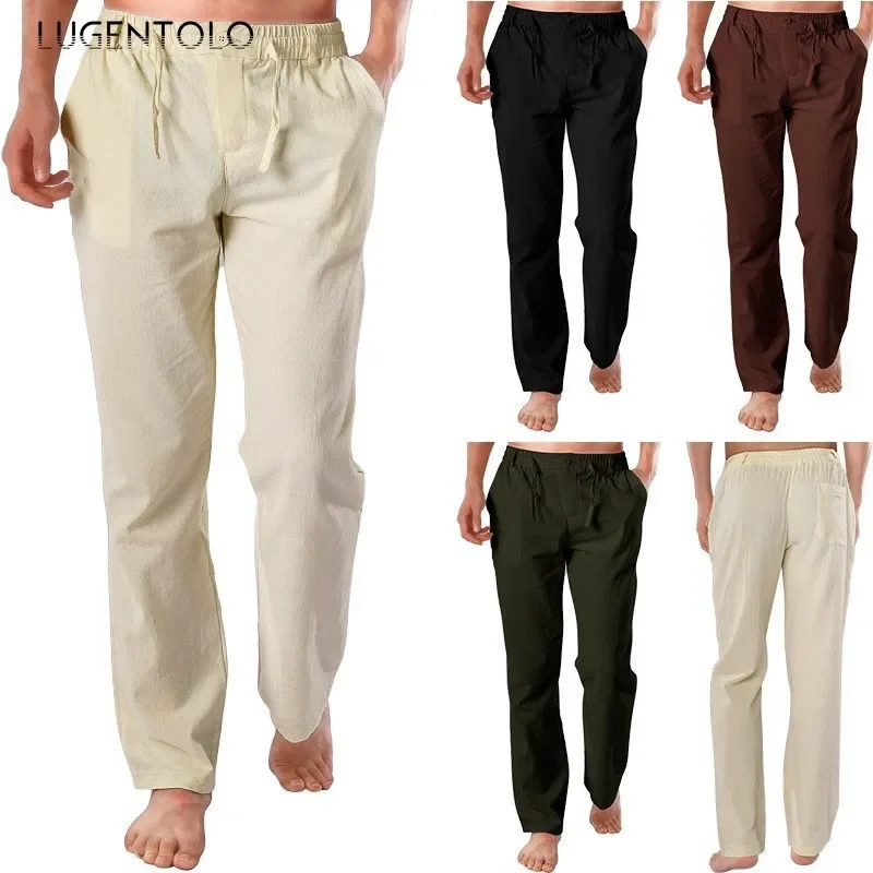 Men Medieval Linen Pants Retro Casual Halloween Simple Solid Breathable Trousers Straight Thin Summer Party Street Cloth