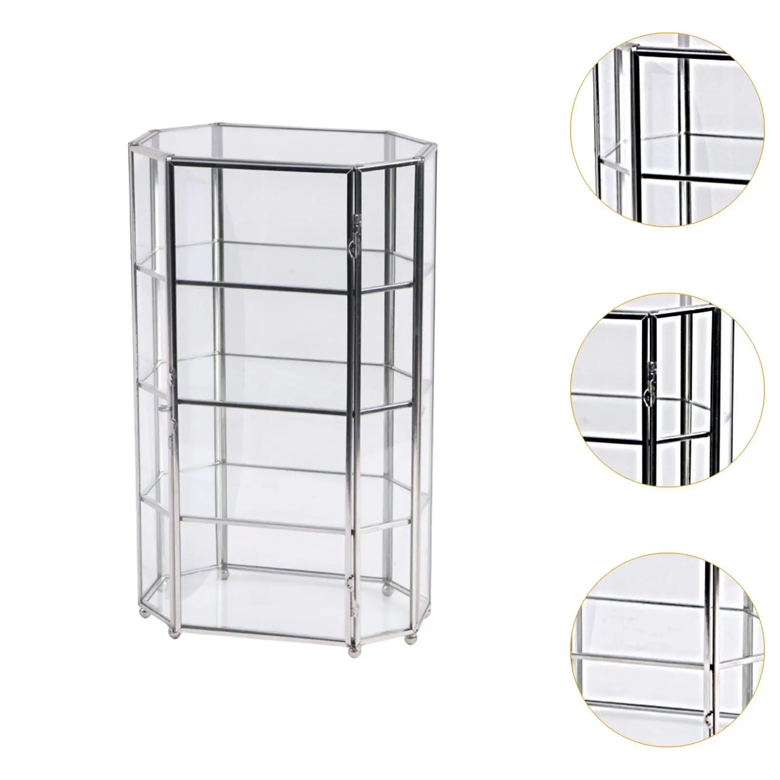 Desktop Glass Makeup Storage Box with 4 Layers Brass Frame Cosmetic Organizer for Valentine's Day Gifts Multipurpose