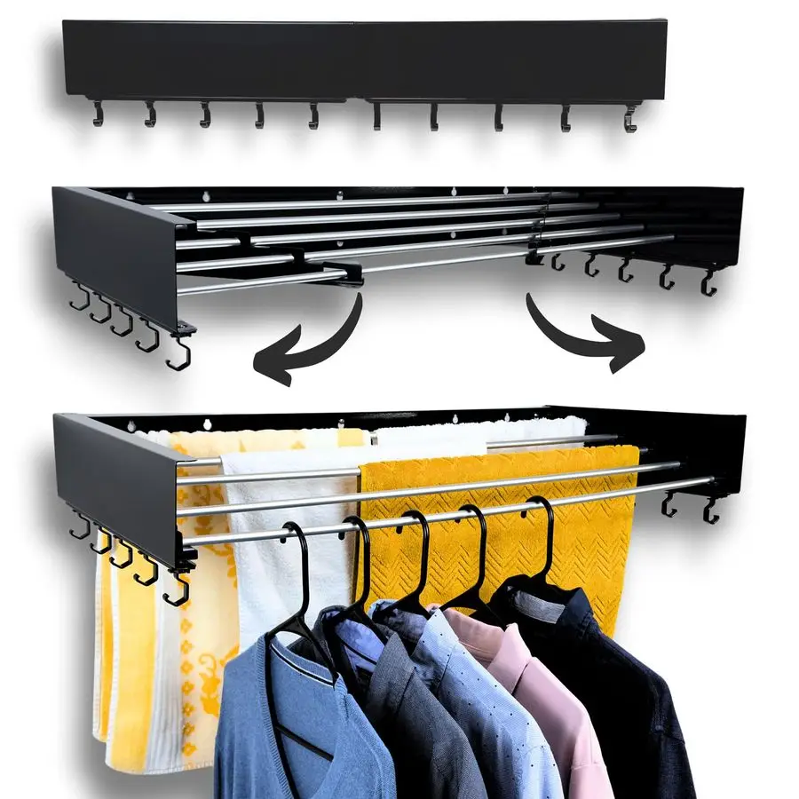 

Wall Mounted Drying Rack 31.5 Wide, 13.2 Ft Drying Space, 5 Aluminum Rods, Supports Up to 60 lbs Retractable amp Foldable SpaceS