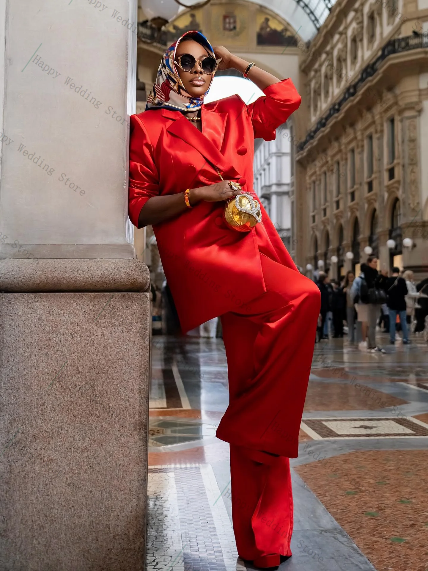 레드 여성 정장 세트 32 조각 블레이저 + 바지 바지 코튼 공식 더블 브레스트 오피스 레이디 맞춤형 웨딩 자켓 코트