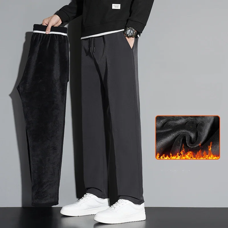 8XL Large Size Casual Pants Men's Winter Plus Velvet Warm Solid Color Joggers Big Size Thickened Outdoor Super Soft Sweatpants