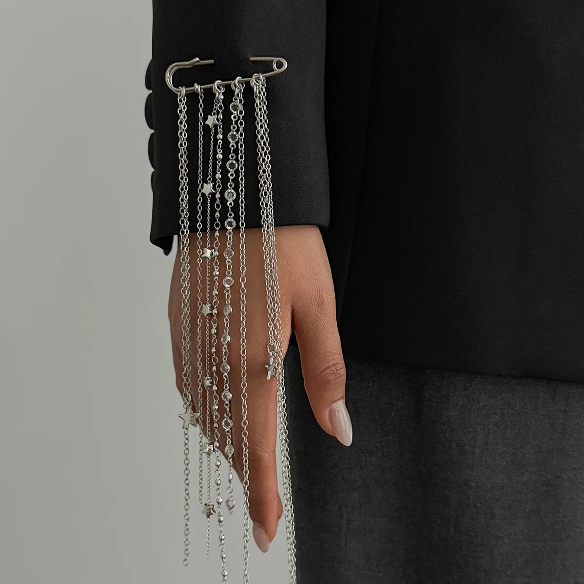 Brooch Pin Star Tassel Multilayer Fine Chain Crystal Metal for Women Office Daily Wear Chic Sturdy Premium Quality