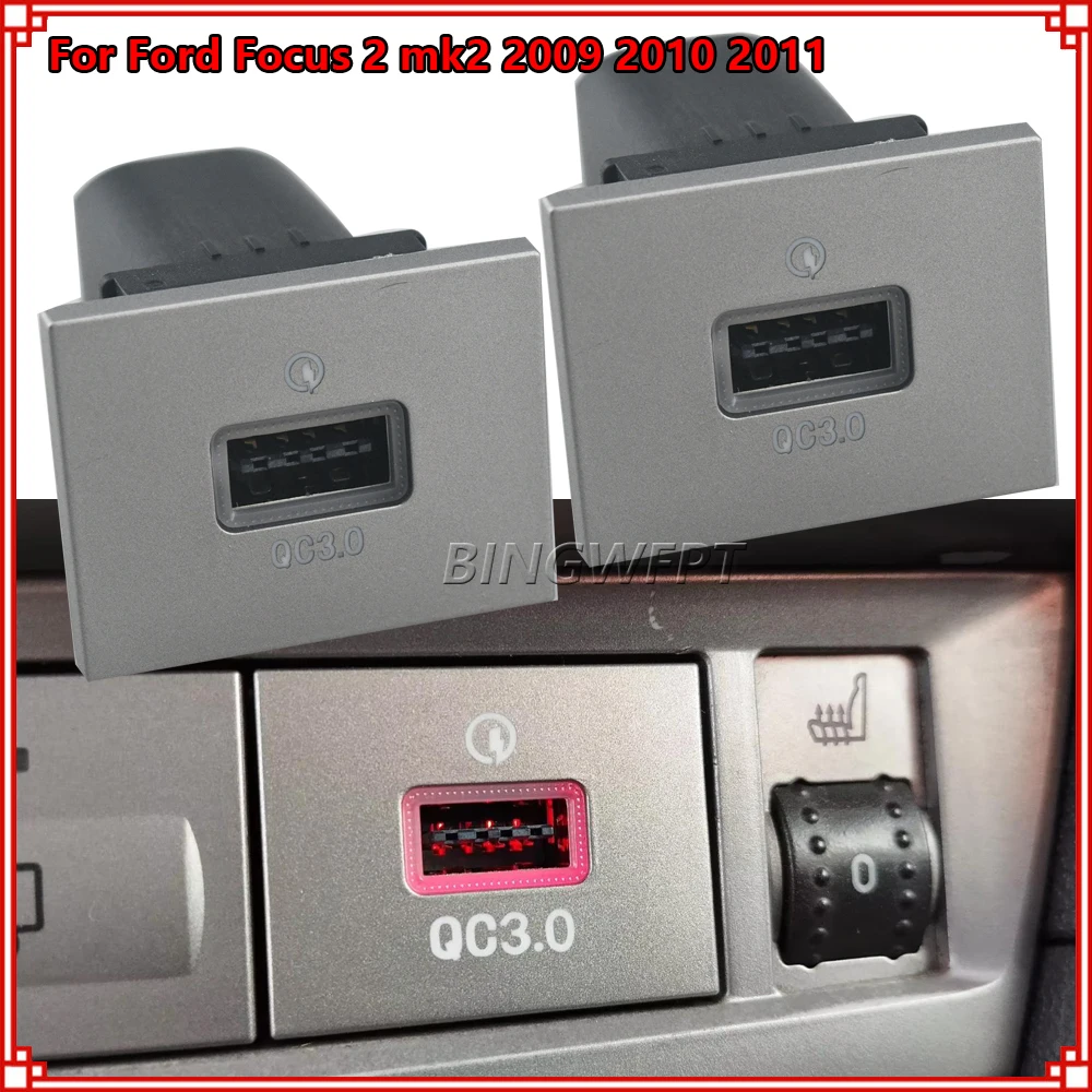 Auto Phone Fast Charging Adapter Car Charger QC3.0 Type C PD USB Interface Socket Switch For Ford Focus 2 mk2 2009 2010 2011