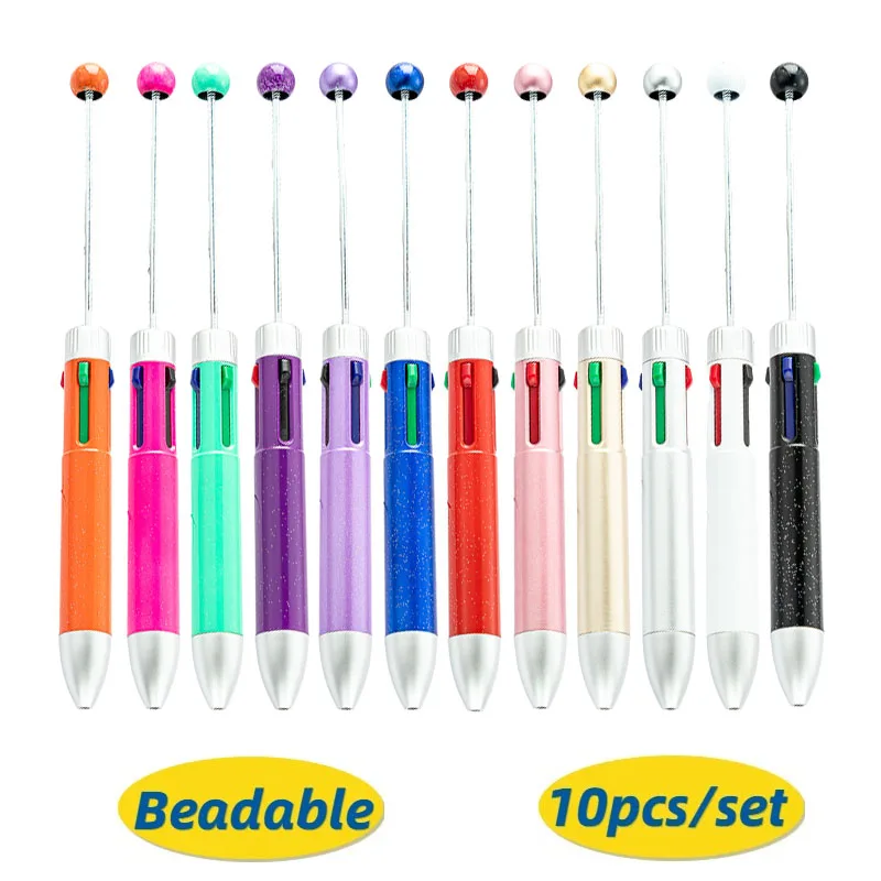 

10pcs DIY Four-color Plastic Beaded Pen Student Office Press Hand Notes Can Be Hand Beaded Multicolor Ballpoint Pens.