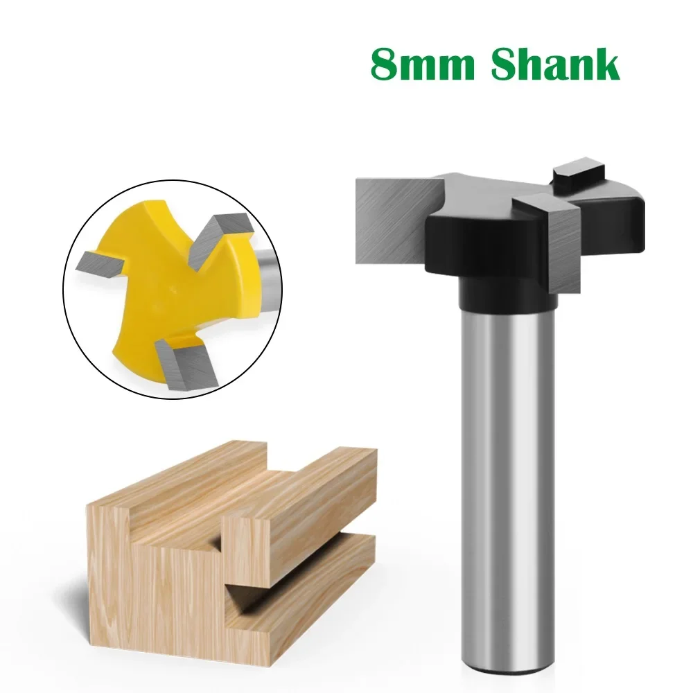 1PC 8mm Shank 3 Teeth T-Slot Router Bit Milling Straight Edge Slotting Milling Cutter Cutting Handle for Wood Woodwork