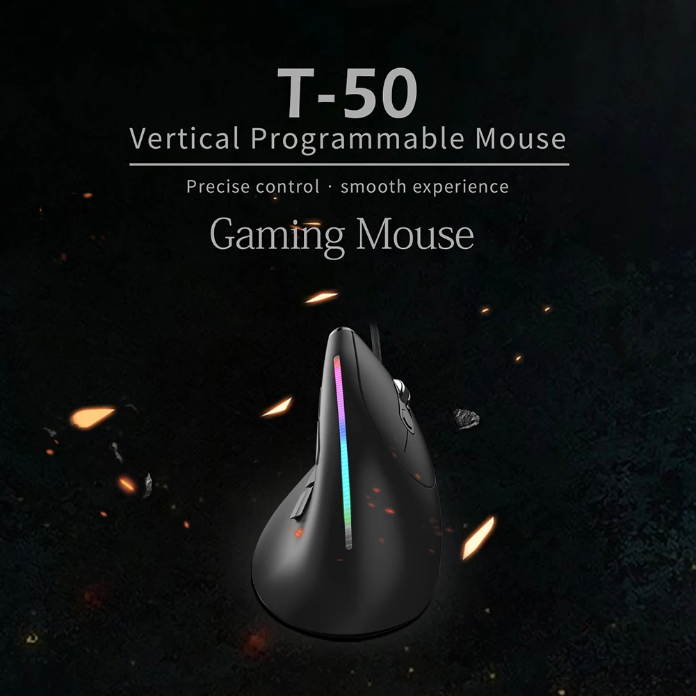 

Игровая USB-мышь ZELOTES с 9 кнопками T-50, проводная вертикальная RGB-мышь, эргономичная, с регулируемым разрешением 12800 DPI для ПК