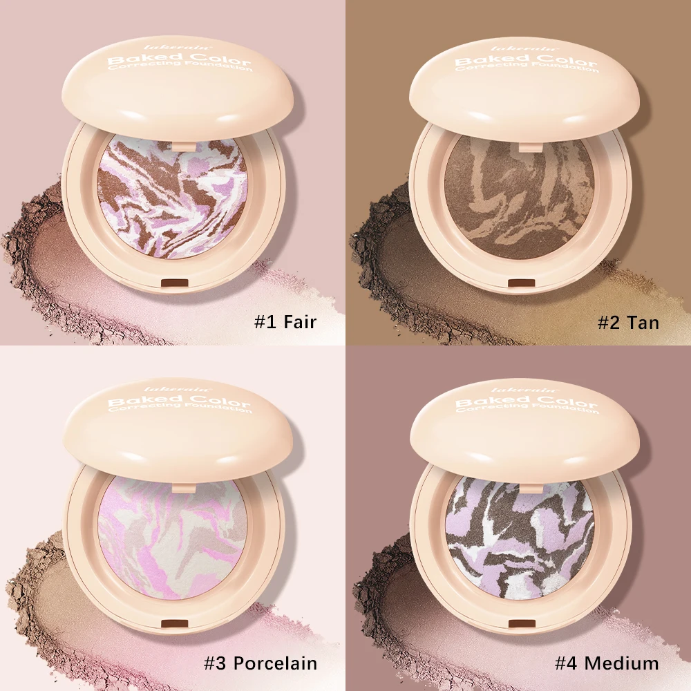 Lakerain Baked Color Correcting Foundation Long-Lasting Slight Covering Power Multi-Functional Setting Powder Facial Makeup