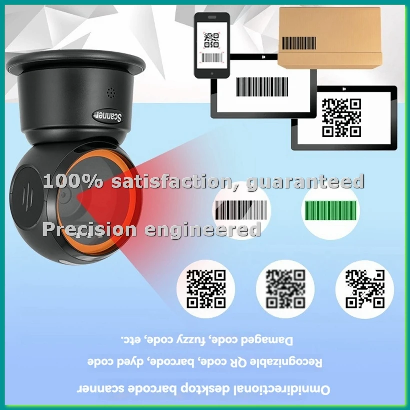 2D QR Barcode Scanner Wireless Bluetooth Hands-Free Omnidirectional USB Barcode Reader 1D QR Screen Barcode Scanning-TCES