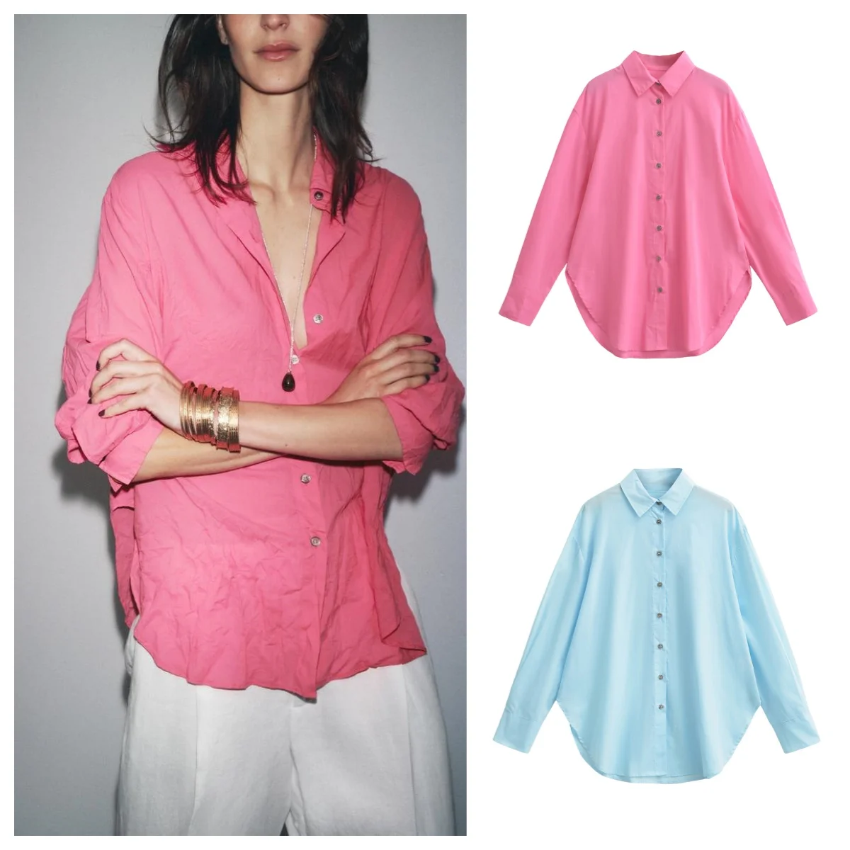 

European and American style early autumn new simple and versatile asymmetrical hem long-sleeved casual shirt