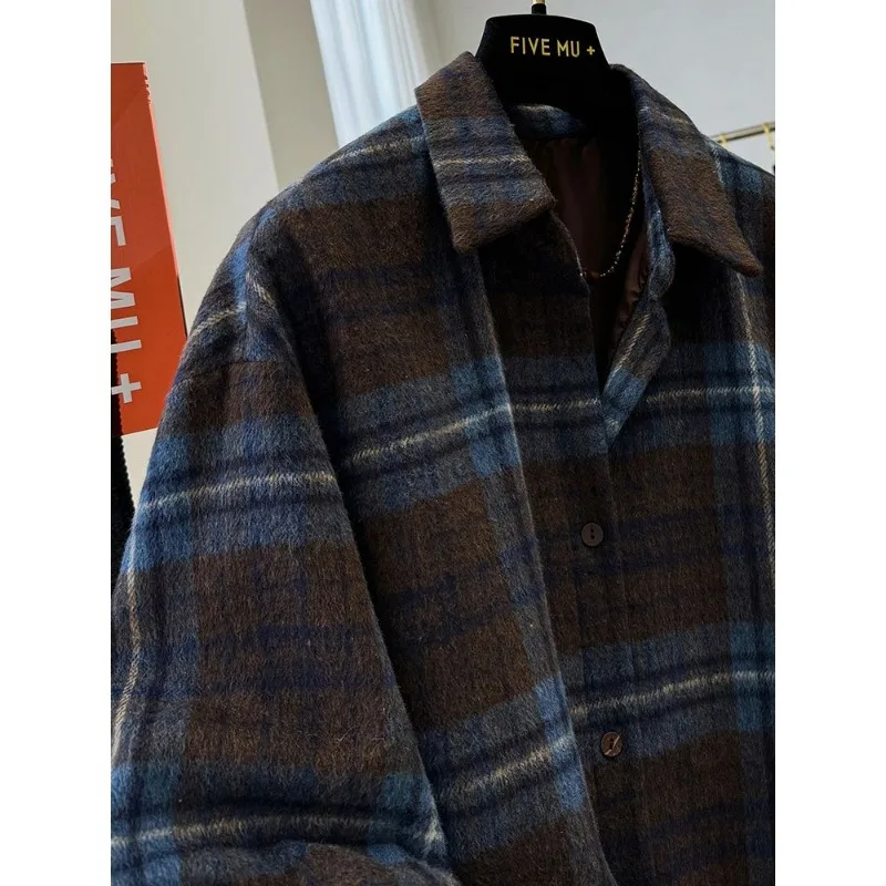 سترة قميص منقوشة سميكة للخريف والشتاء على الطراز الكوري فضفاضة كاجوال وبسيطة ومتعددة الاستخدامات للنساء