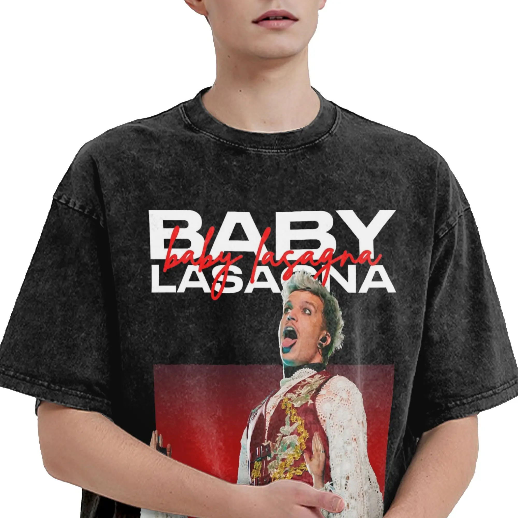 Camiseta de hombre Baby Lasagna Croacia Eurovision 2024, camisetas lavadas, camisetas de playa novedosas, camisetas de algodón con estampado impresionante, regalo