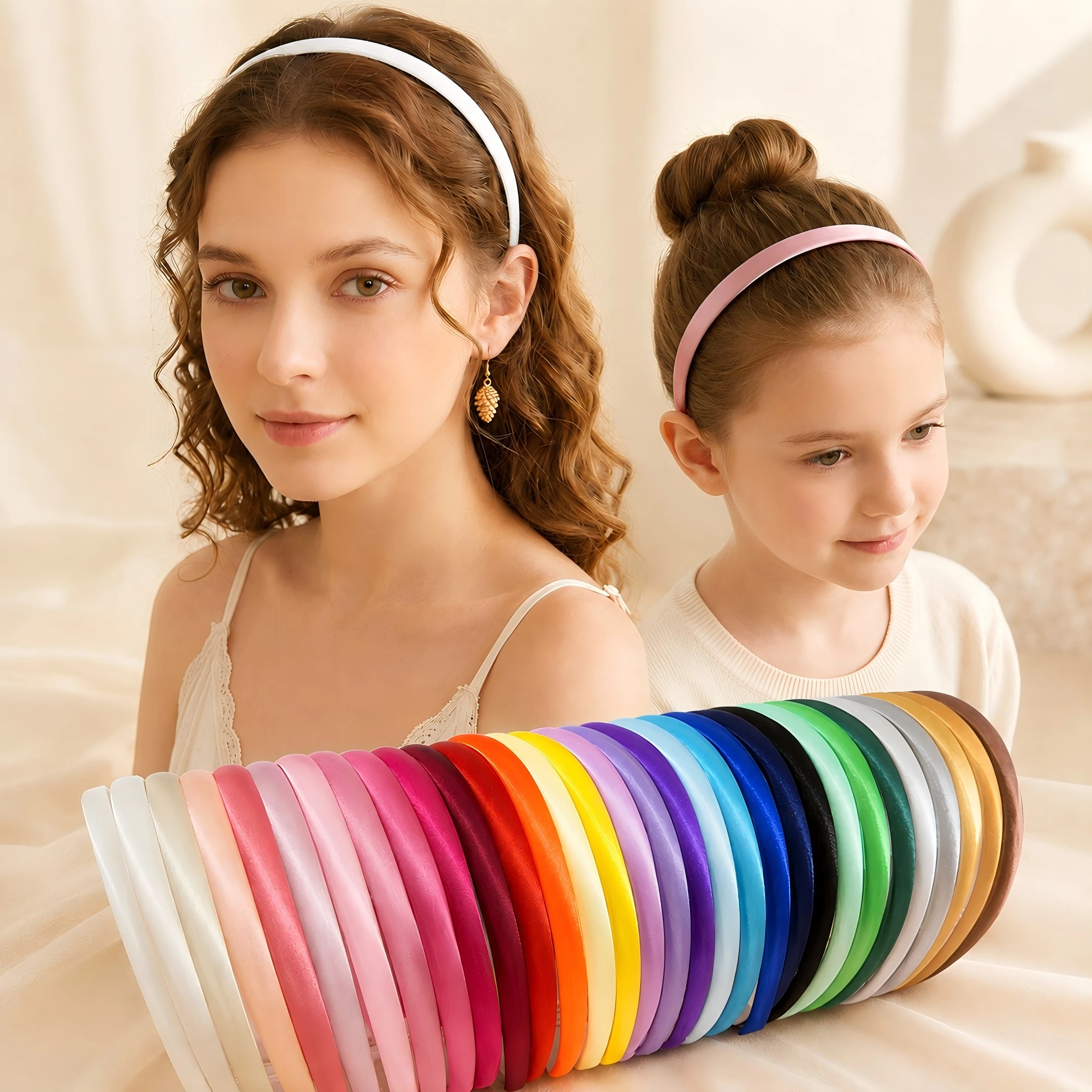 10/20/30pcs 1CM Solid Plastic Satin Headbands for Women Girls Thin Plain Hair Hoop Comfortable Elastic Hair Band DIY Accessories