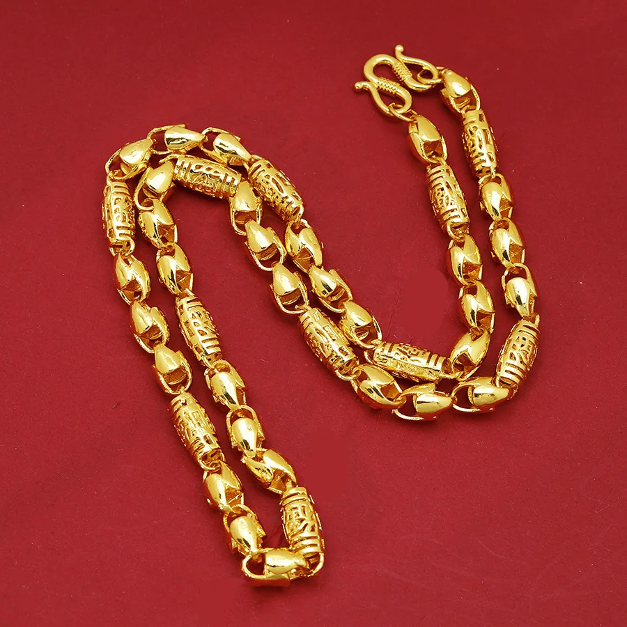 24K Gold color Geometry Chain Necklaces 7mm 22Inches Man Women Fine Jewelry Wholesale Personality Fashion Noble Necklace