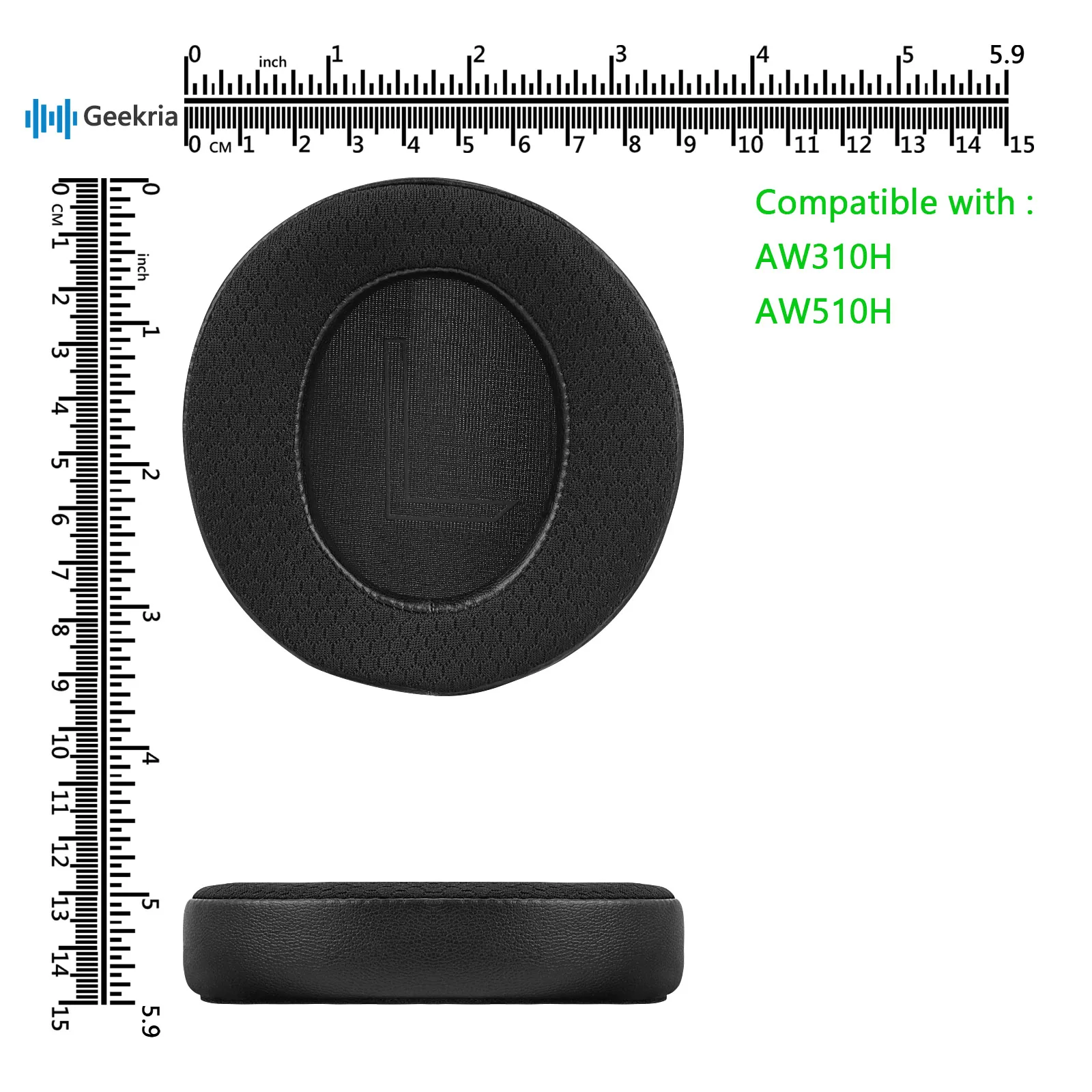 Geekria Comfort Mesh Fabric Replacement Ear Pads for Alienware AW310H, AW510H Headphones Ear Cushions, Headset Earpads