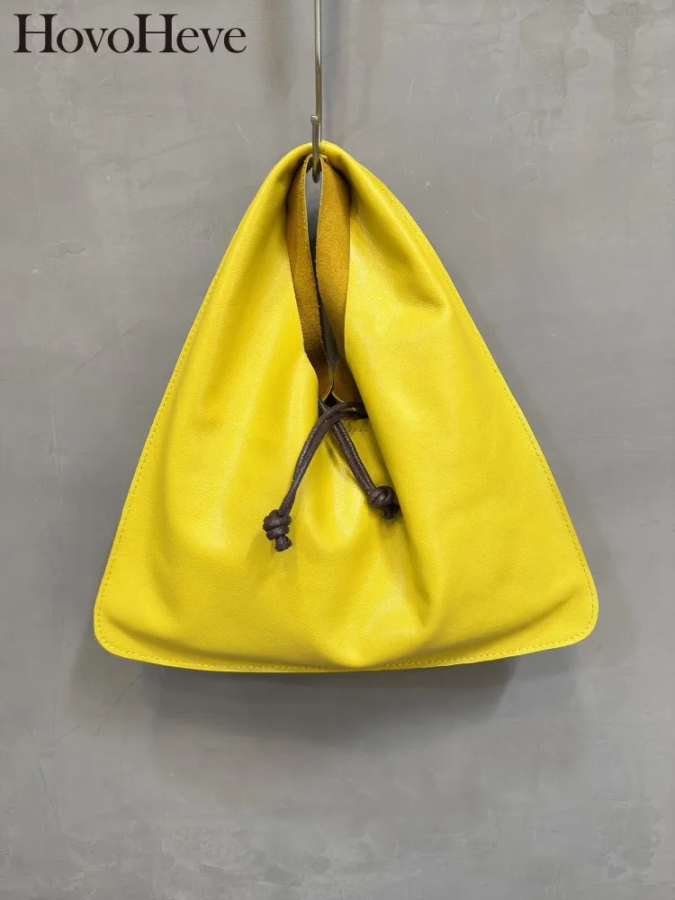 Chic Office Ladies Soft Genuine Leather Triangular Handbag Womens Cowhide Tote Bag Shoulder Crossbody Bags Concise Cloud Bags