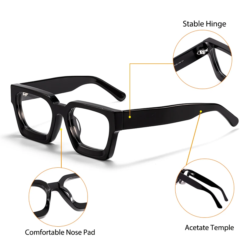 CATERSIDE Retro Quadratische Herren Optische Gläser Hochwertige Acetat Dicken Rahmen Brillen Damen Tägliche Lesebrille – Detail 3