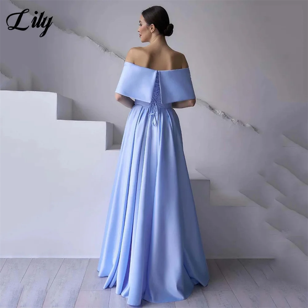 Lily Blue Elegant Prom Dress Off The Shoulder Corset Evening Dresses Satin Side High Split Bridesmaid Dress for Woman Customized