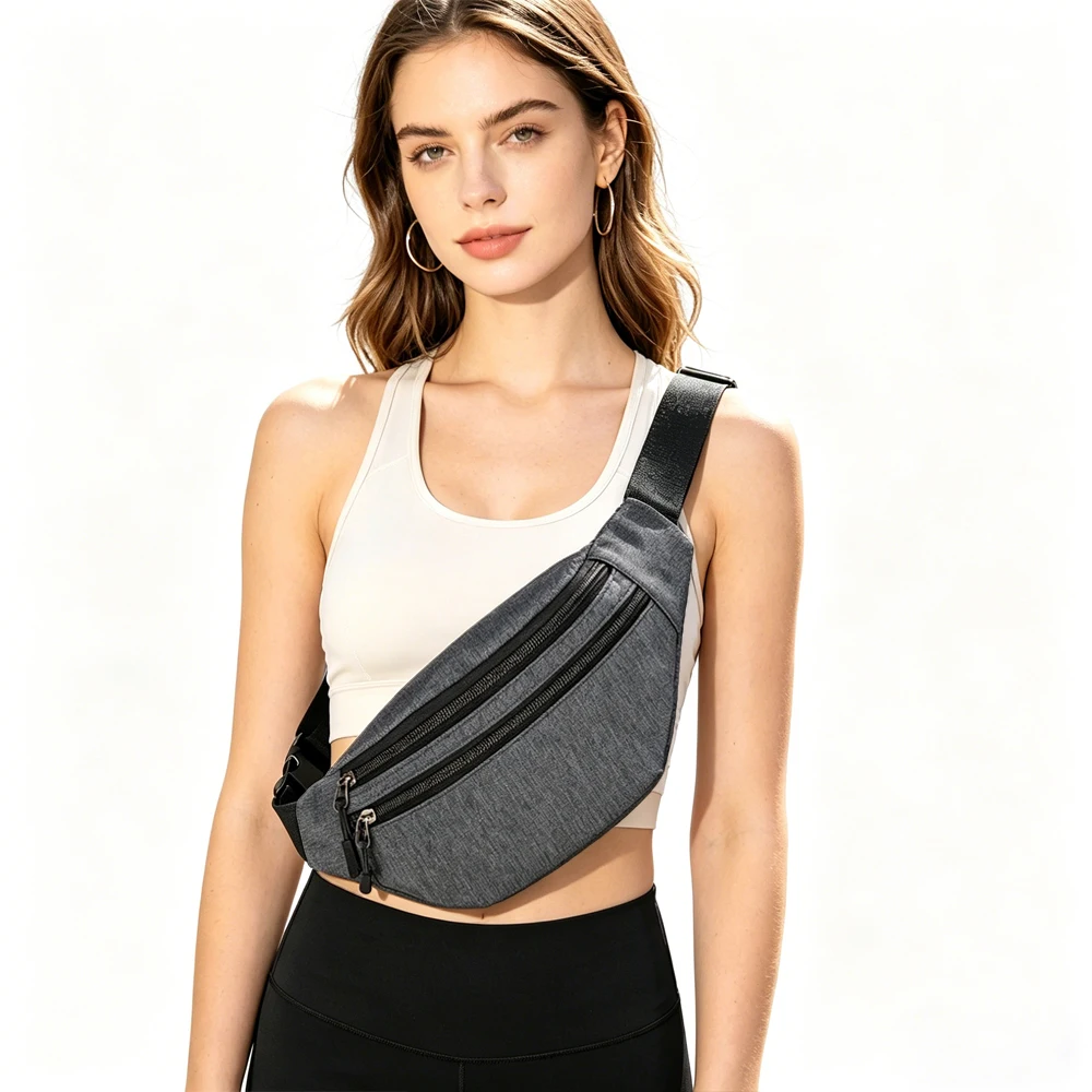 Oxford Crossbody Bag Waist Chest Dual-Use 3 Zipper Storage Pockets for Hiking Cycling Commute Fits All Phones Wallet Small Items