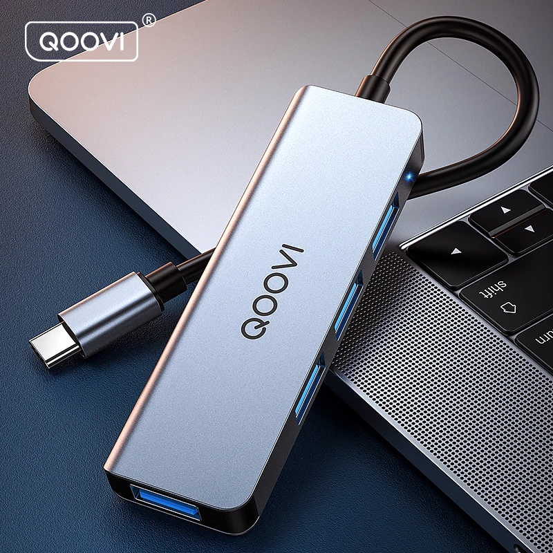 

QOOVI USB C HUB 4 in 1 Type C to USB 3.0 Adapter Dock For Macbook Pro iPad Air HUAWEI Mate 40 30 USB-C 3.1 Splitter Port OTG HUB