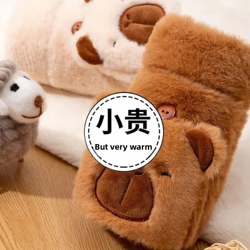 

Утепленные перчатки-трансформеры с флисовой подкладкой для письма, женские, милые, теплые, зимние, с мультяшным рисунком, ветрозащитные, от холода