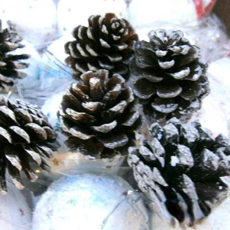 6pcs Snow Natural Pinecones  Tree Ornaments for DIY Crafts Fall Thanksgiving Home Indoor Outdoor Decor  Navidad Christmas