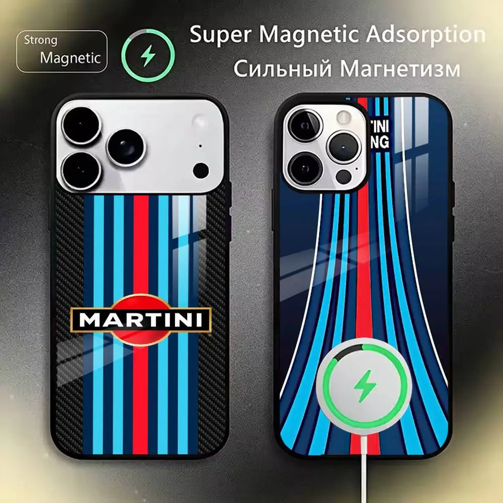 

M-Martini Racing Horizontal Stripe Phone Case For iPhone17,16,15,14,13,12,11 Plus,Pro Magnetic For Magsafe Wireless Charging