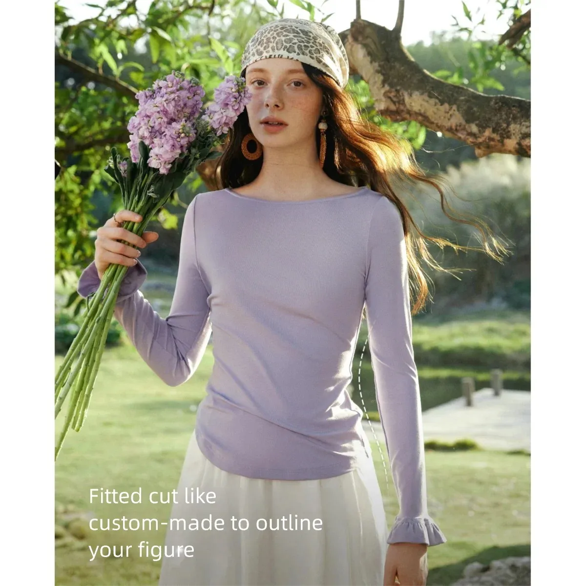 OLrain Women's Off Shoulder Knitted Long Sleeve T Shirt 2026 Fall French Chic Ruffle Trim Elegant Unique Ladies Tops O58CT003516