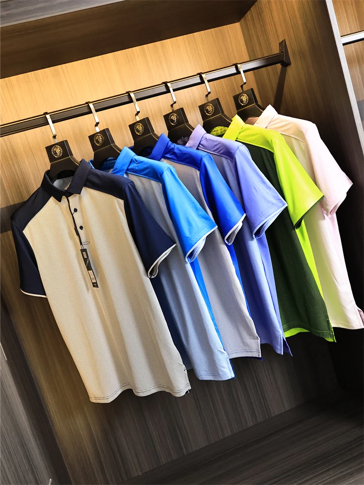 

Busin Casual Men's irt Qui Dry Breathable Spring Summer Golf Series ort Sve Flip Collar Stand Fit Busines...