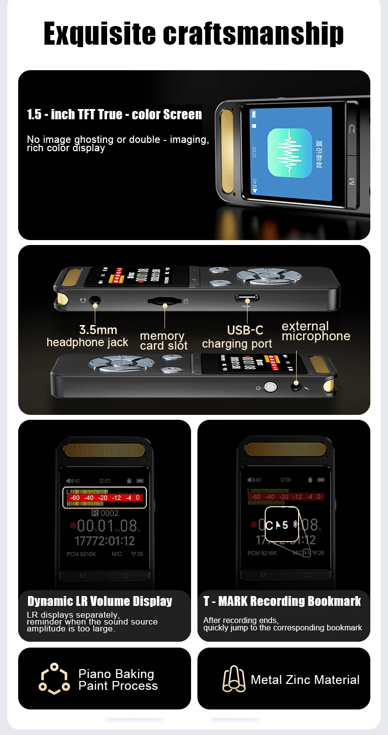 Professioneller Diktiergerät Famue L17 – 9126 KBPS PCM Hi-Res Audio, 32 GB, für Interview, Besprechung, Vorlesung, Beweis, Sammlung – Detail 10