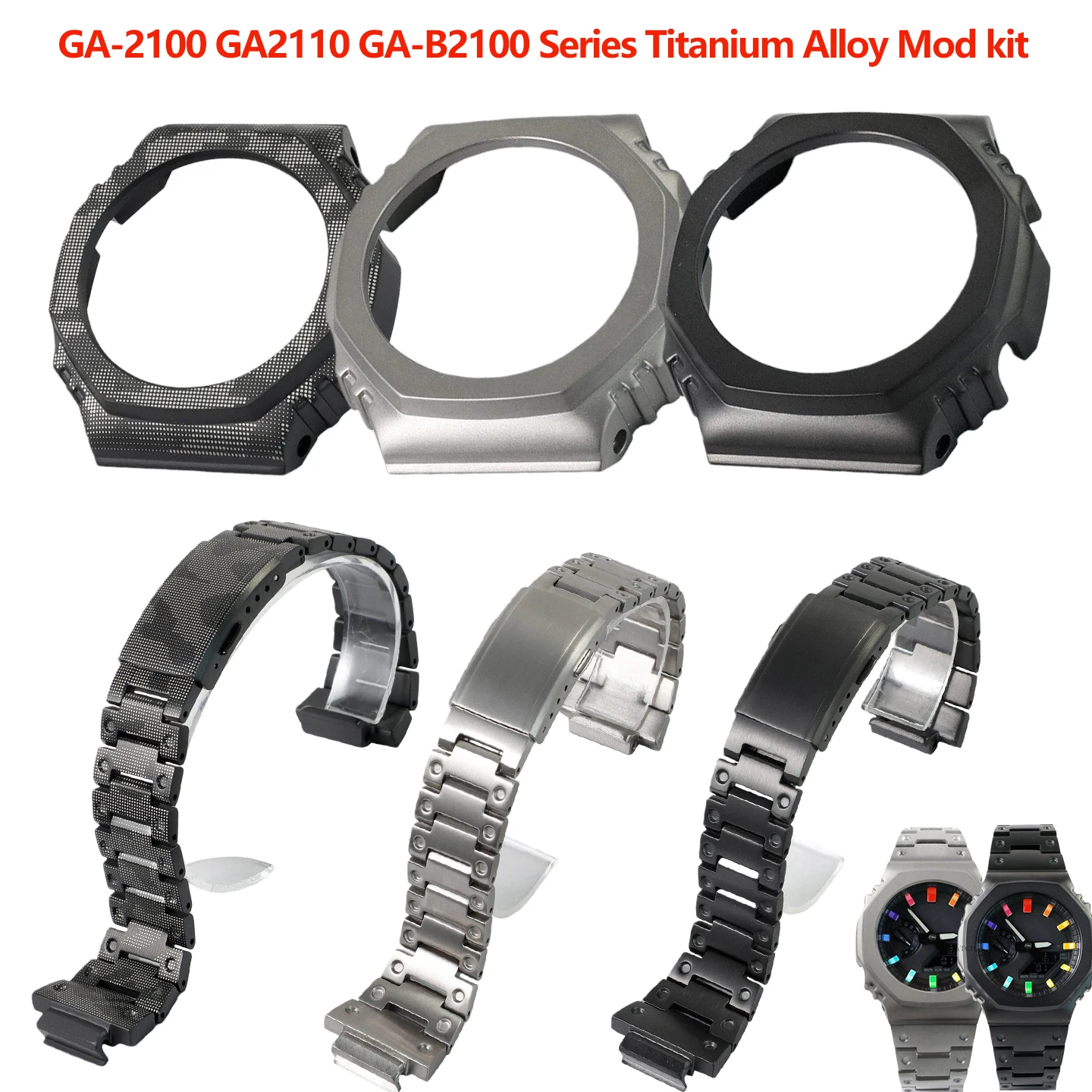 GA2100 Upgrade Titanium Alloy Case + Strap Mod Kit For Casioak GA-2100/2110 GA-B2100 Series Ultra Light Titanium Metal Bezel Ban