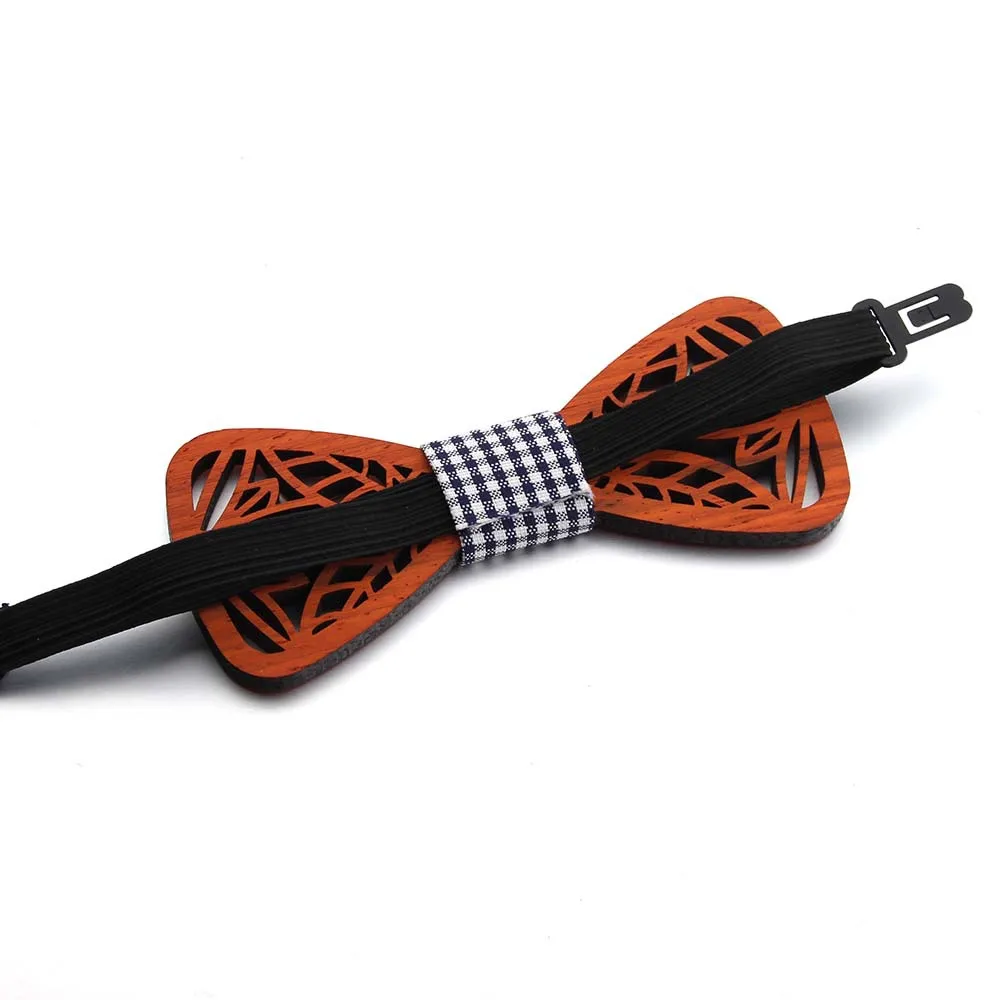 Retro Wooden Bow Tie For Men Unisex Hollow Out Leaves Star Bowtie Carved Wooden Neck Ties Adjustable Butterflies Strap Bowknots