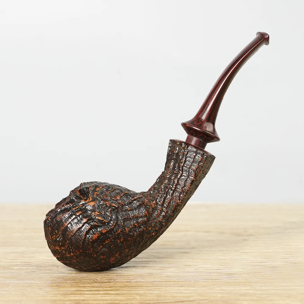 

MUXIANG Hand-made sandblasted tobacco pipe, imported briar wood pipe, puffer fish double-sided stock pipe, Father's Day gift