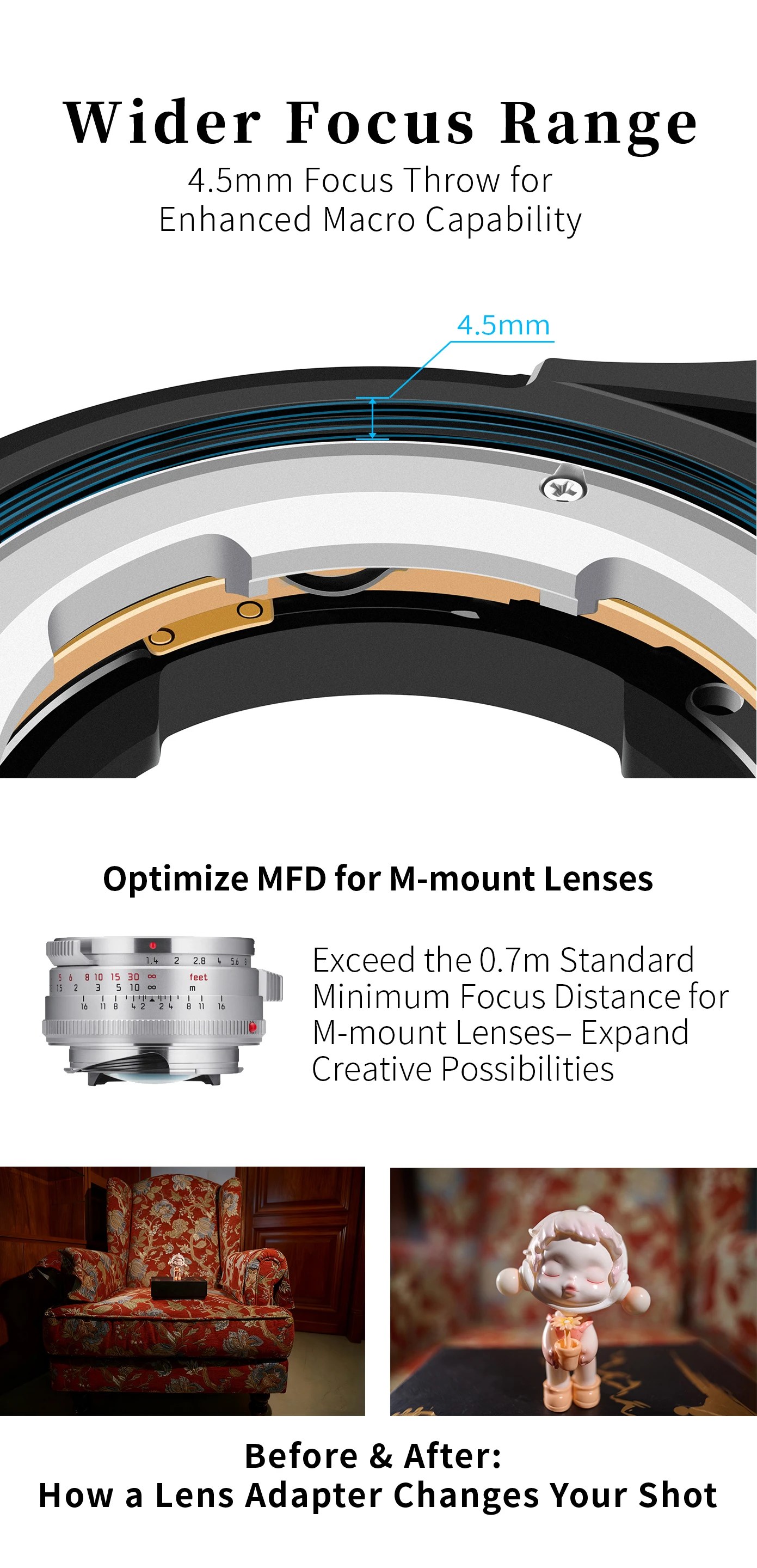Megadap M2RF Autofokus-Objektivadapter für Leica M Voigtlander M Zeiss M Objektive zu Canon RF R10 RP R3 R5 R50 R6 R6II R7 R8 R100 – Detail 4