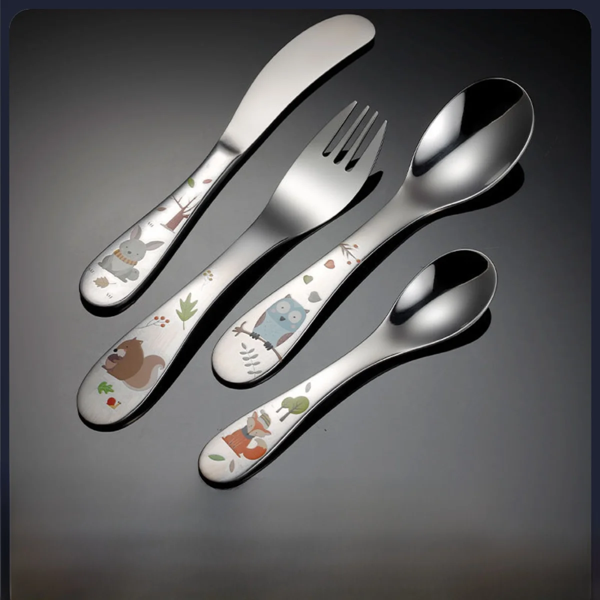 Cartoon 304 Stainless Steel Cutlery Set for Kids Four Pieces Western Dining Dessert Coffee Spoon Fork Baking Flower Craft