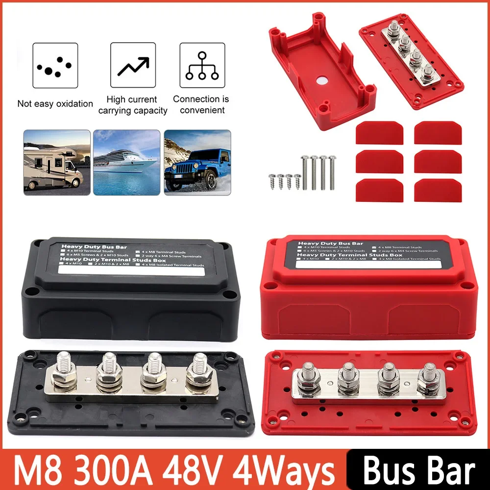 M6/M8 Bus Bar Box Board 150A/300A 4/12 Terminal Ways High Current Busbar Cable Organizer Box Auto Max Connection Amplifier Parts