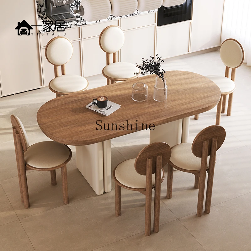 French retro solid wood oval dining table and chair combination household size apartment