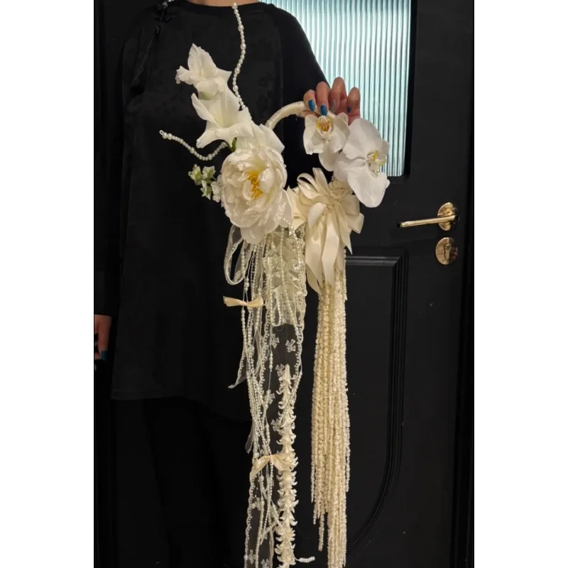 

Премиальный смысл Фаленопсис водопад имитация цветка свадьба невесты капли воды ручной букет свадебная фотография жемчужный браслет