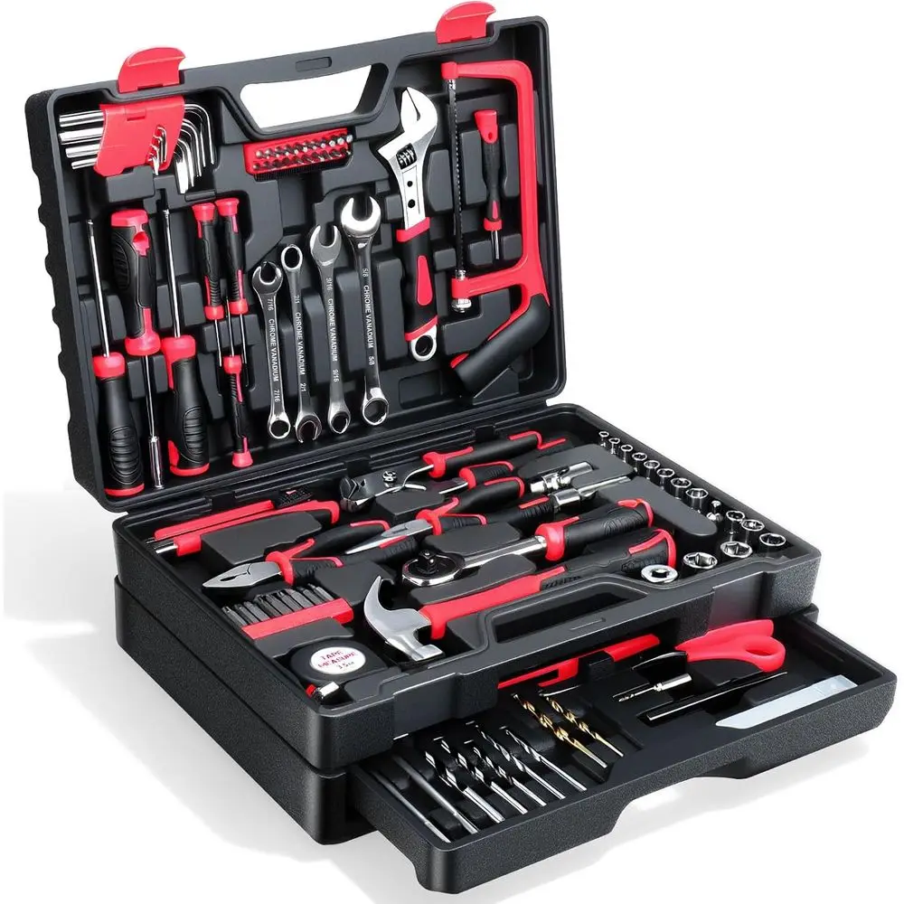 

All-in-One 412-Piece Tool Kit with Drawers, Portable Storage for Home and Auto Repairs, Ideal for DIY Enthusiasts - Red