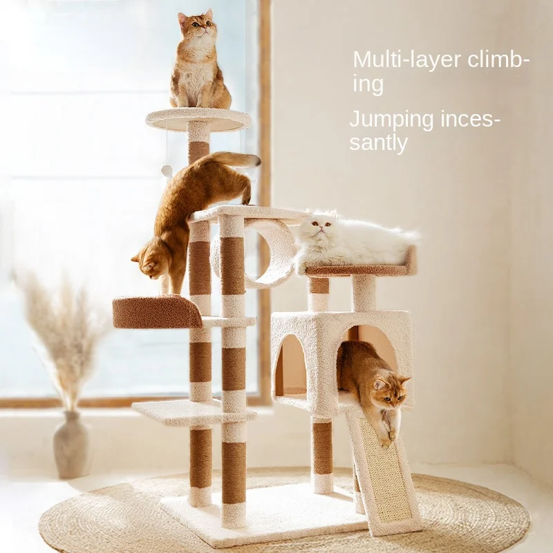 

Cat Climbing Frame Cat Nest Tree Tower One Sisal Cat Scratching Post Villa Jump Large Nordic Wind Pet Supplies