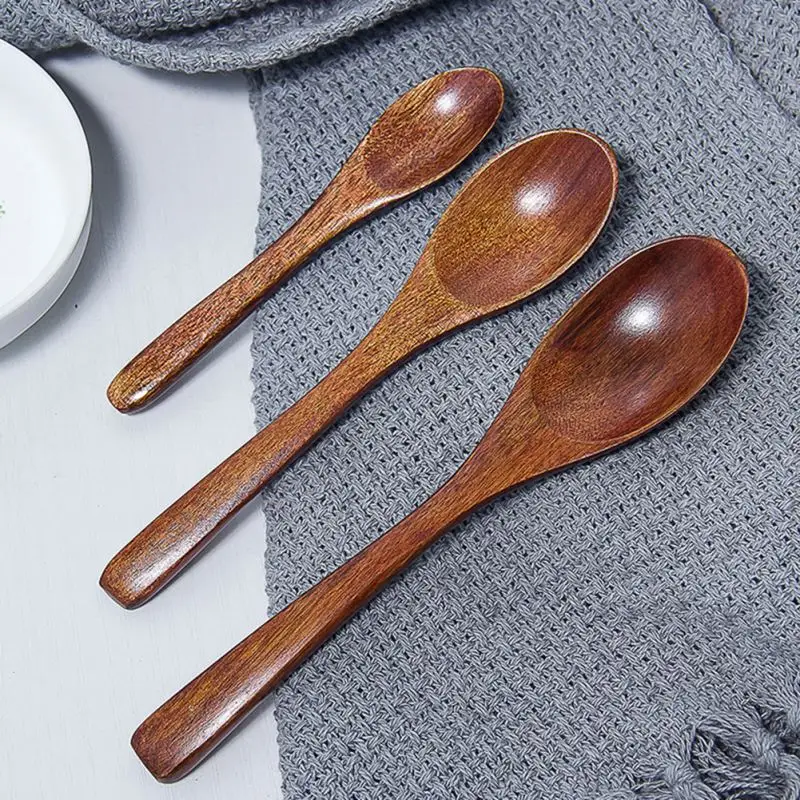 1Pc Wooden Small Spoon Coffee Spoon Honey Stirring Spoon Children's Tableware Retro Style Creative Wooden Spoon