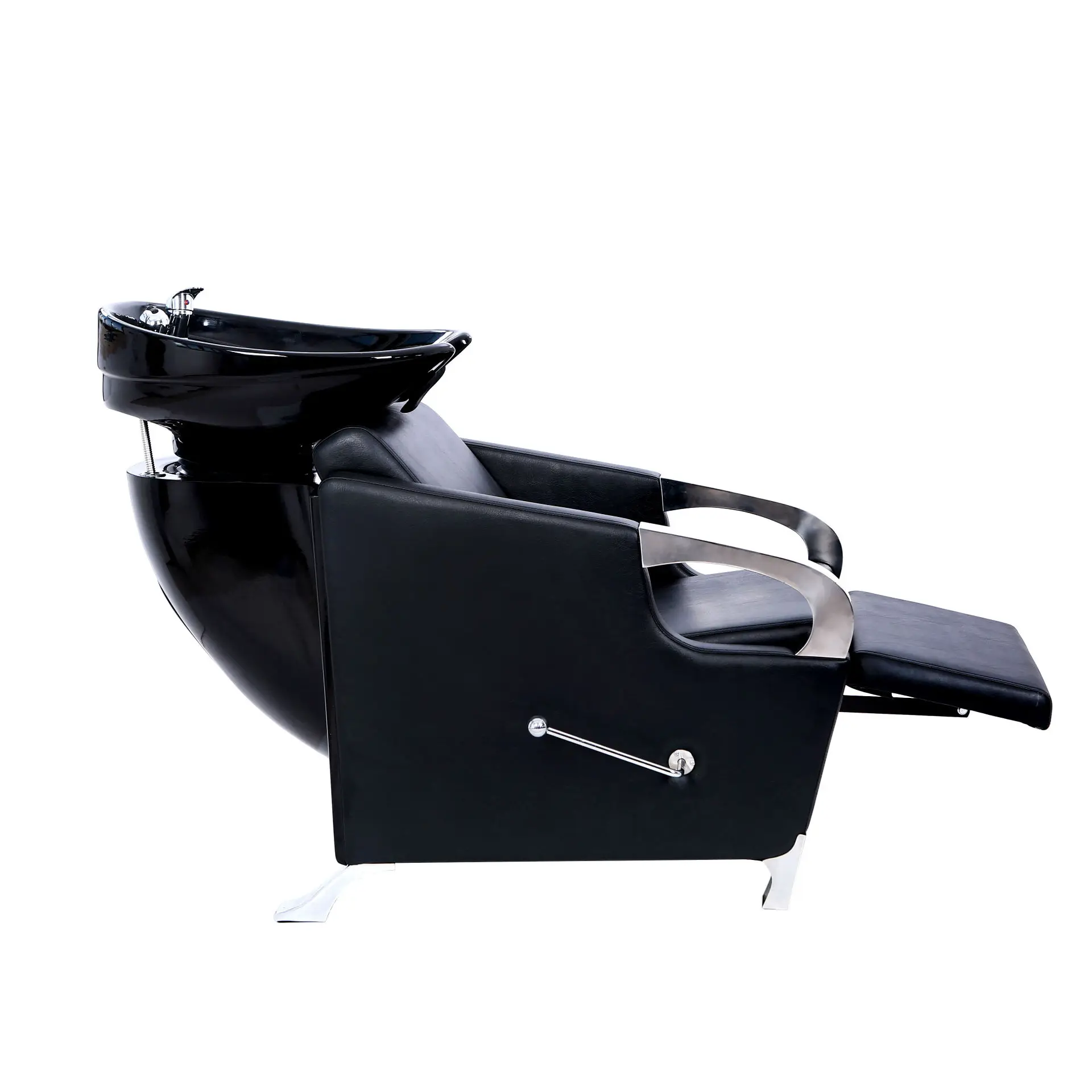 Beauty Salon Barbershop Furniture Metal Black Backwash Shampoo Chair Ceramic Bowl High Density Sponge Shampoo Bed