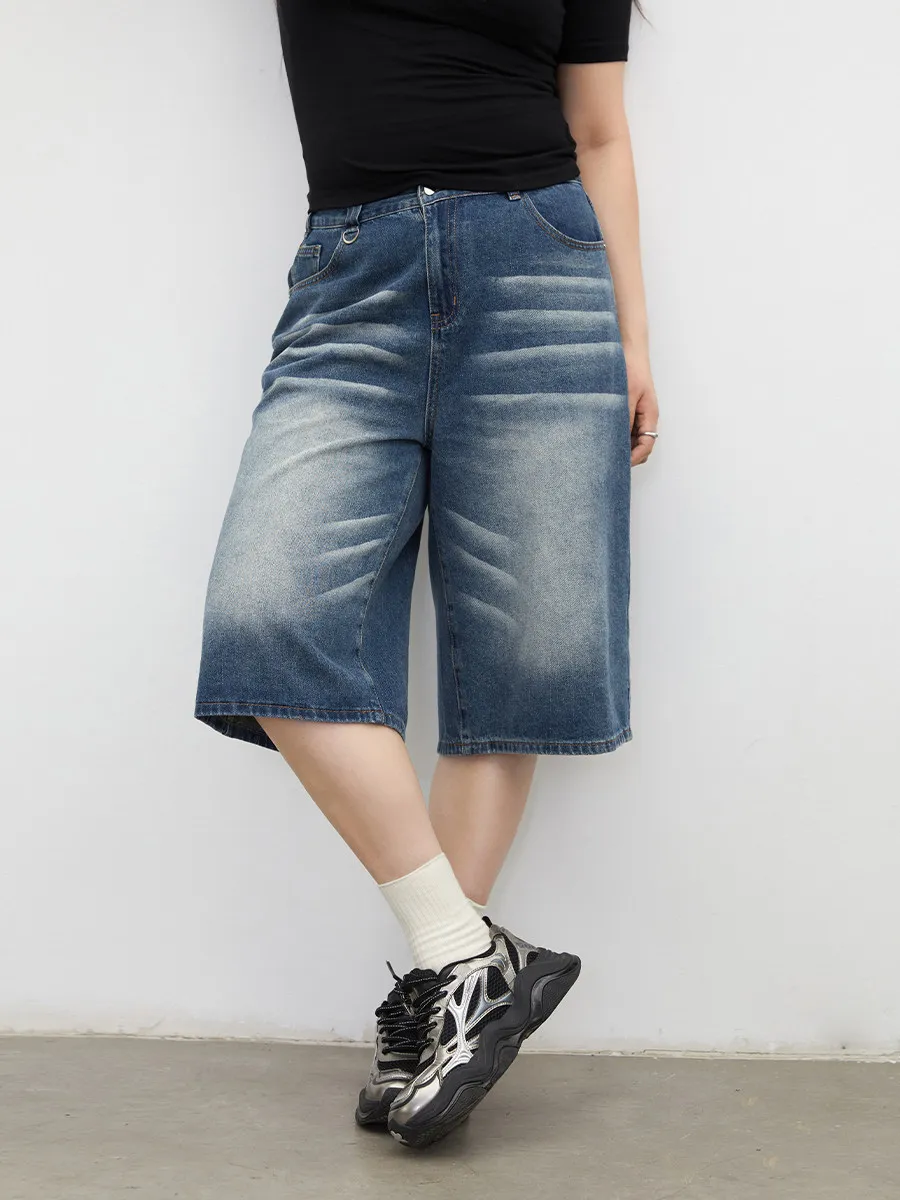 CHIC VEN New Women Denim Shorts Autumn Retro Short Jeans Female High Waist Wide Leg Capri Pants Spring Autumn Clothing 2026