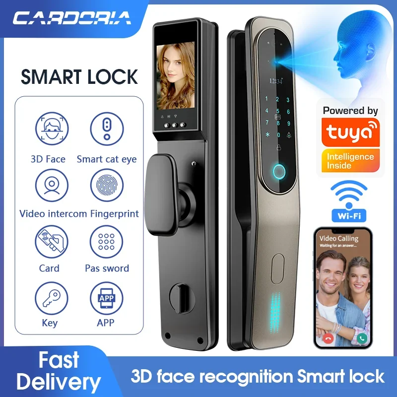 Factory Wholesale  Automatic Video Camera Tuya Wifi Smart Locks With Video Door Phone Compatible For Home  Office