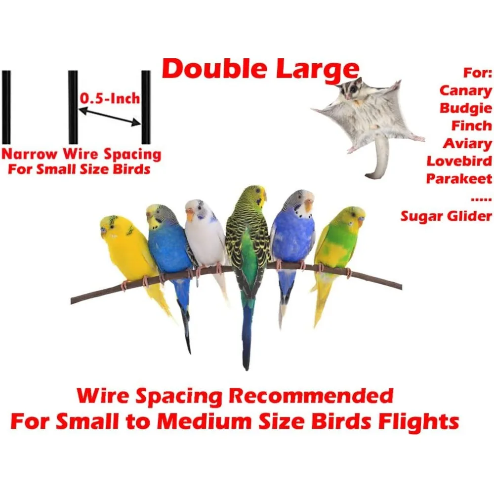 Large Double Flight Bird Wrought Iron Breeder Cockatiel Conure Cage with Slide Out Center Divider Side Breeding Nest Doors