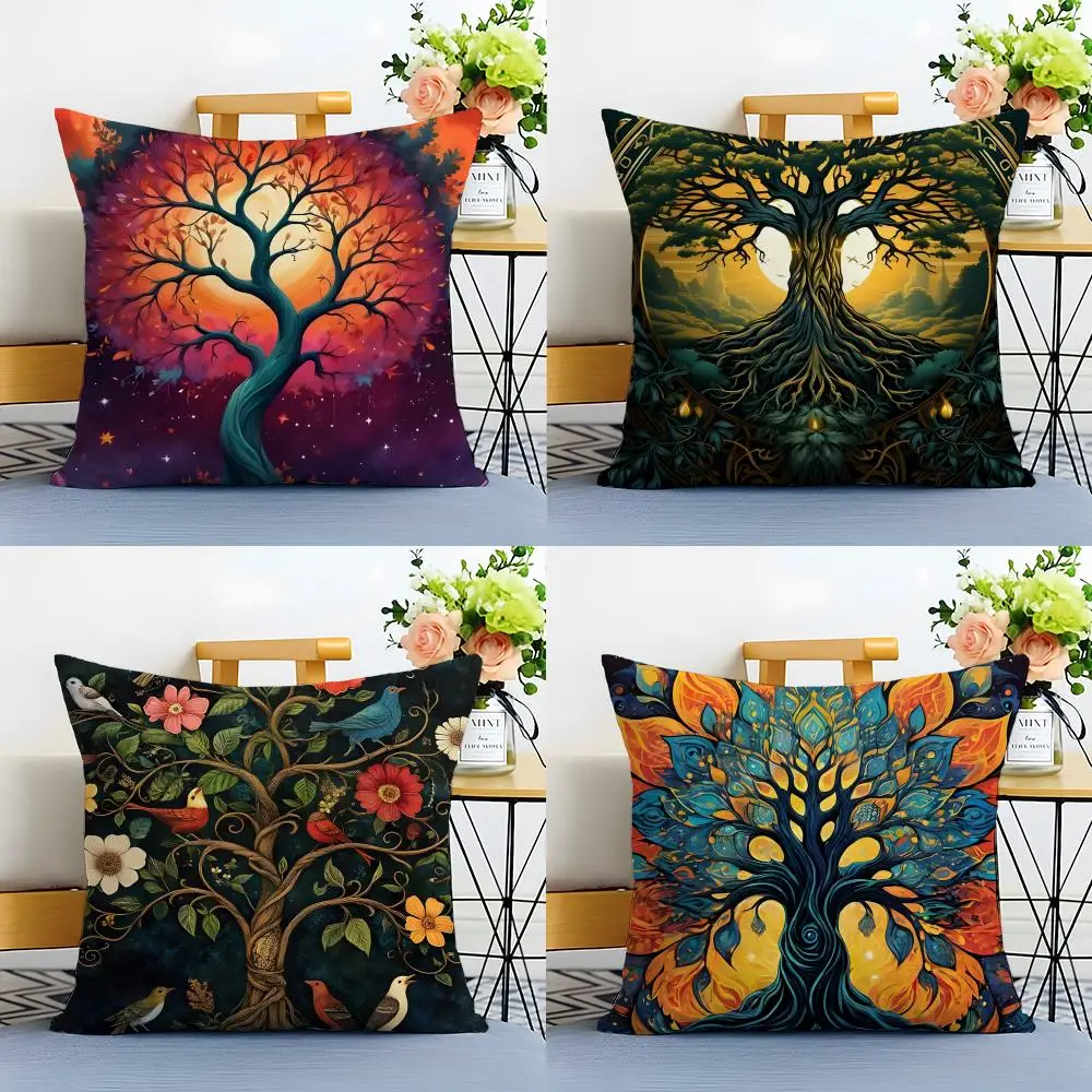 Casual Spiritual Indian Tree Of Life Cushion Cover Linen Minimalist Soft  for Sofa Bed Home Room Decor