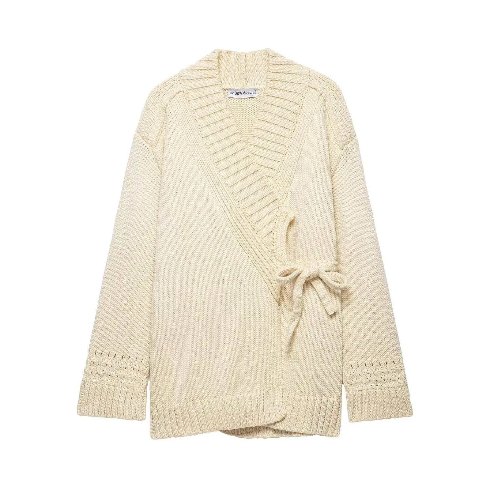 

Fashion Cross Collar Tie Front Knit Cardigan For Women Long Sleeve Soft Versatile Spring Outerwear