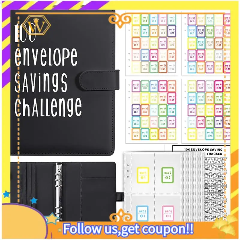

1Set A5 Money Budget Binder Savings Book Makes Kit + Cash Envelopes Savings Challenges Book To Save 5,050 Black