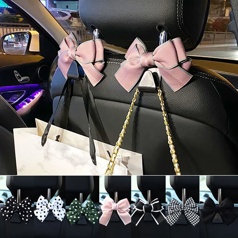 1Pc Car Seat Back Hook Polka Dot Bow Hanging Holder Car Storage Hanger Interior Accessories Female Automobile Practical Hook